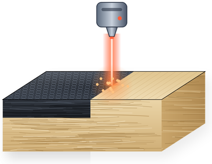 Laser beam converting the polymer surface into dark graphene